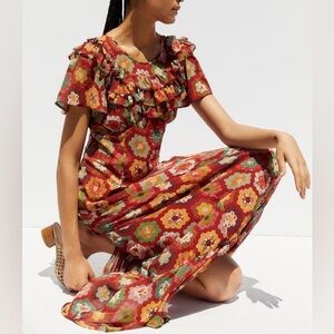 Urban Outfitters Coraline Patchwork Ruffle Maxi Dress